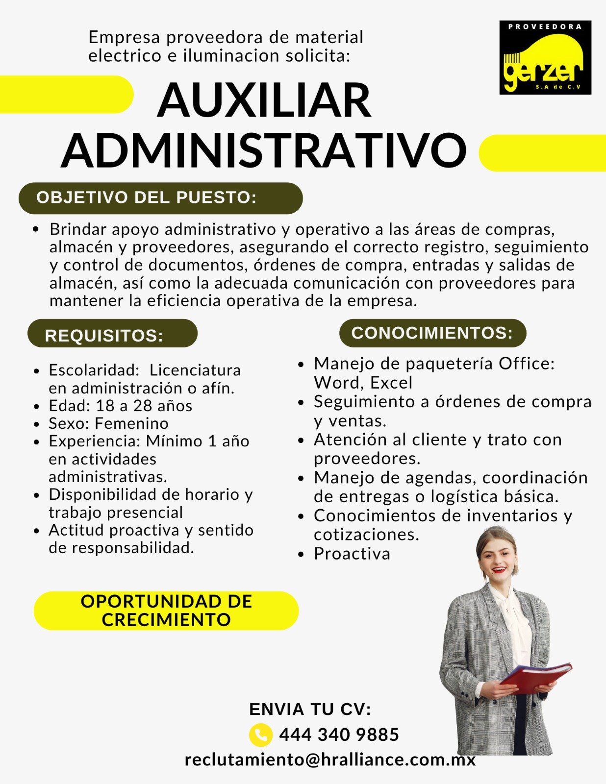 Vacante para Auxiliar Administrativo